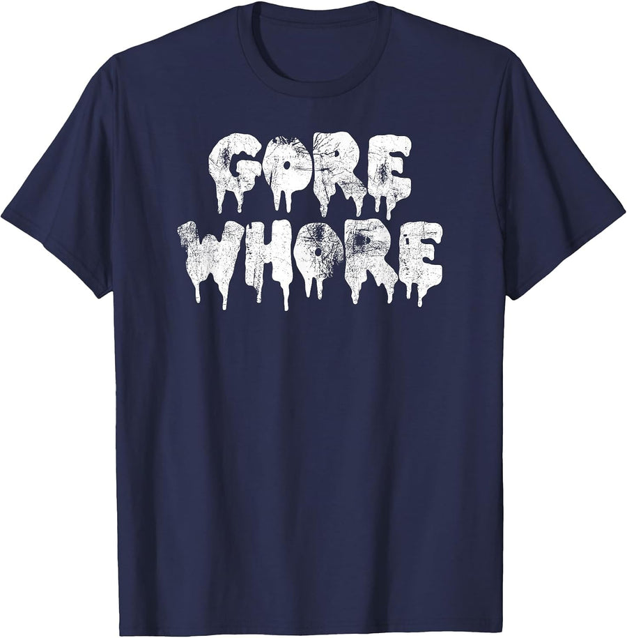 Vintage Scary Gore Whore Goth Horror Movie Fan Punk Metal T-Shirt - Navy Blue