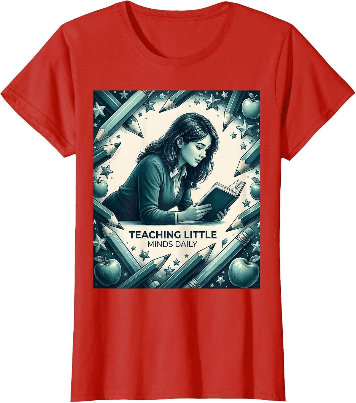 Teaching Little Minds Daily Elementary Teacher T-Shirt - Red