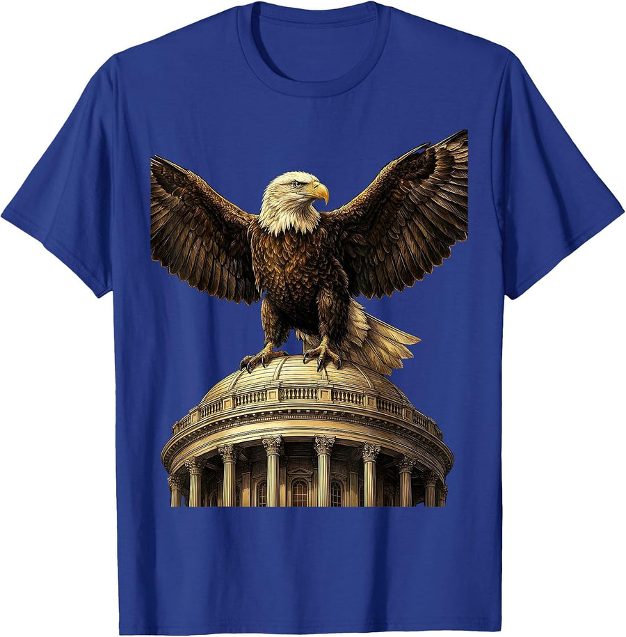 Bald Eagle White House Dome Patriotic Design T-Shirt - Royal Blue