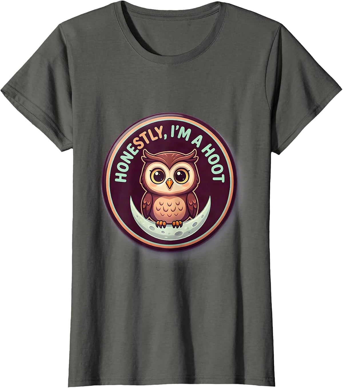 Women's Honestly, I'm A Hoot Cute Kawaii Owl Lover Bird Humor T-Shirt - Asphalt Grey