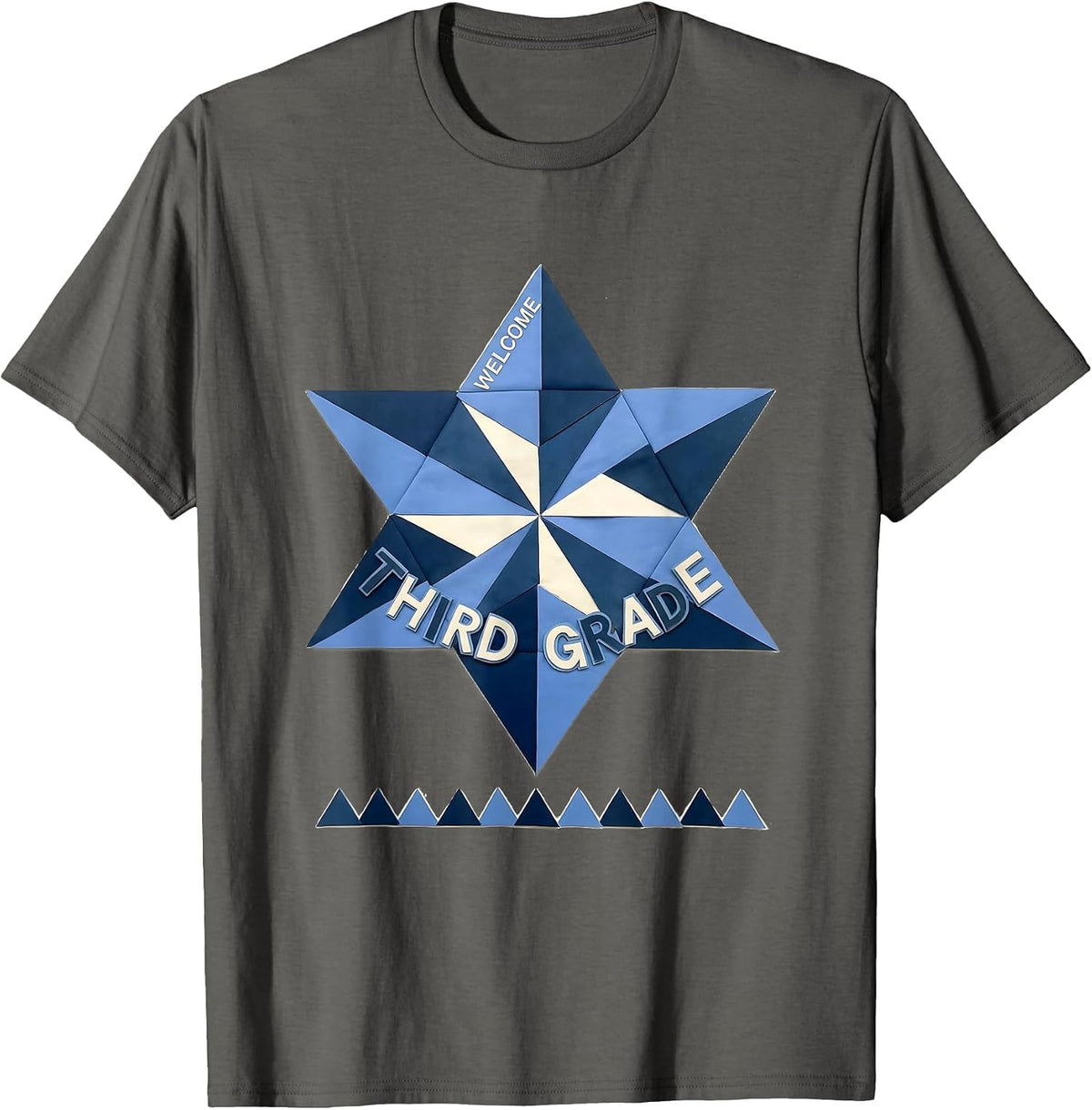 Welcome, Third Grade Quilt Block Patchwork Back To School T-Shirt - Asphalt Grey