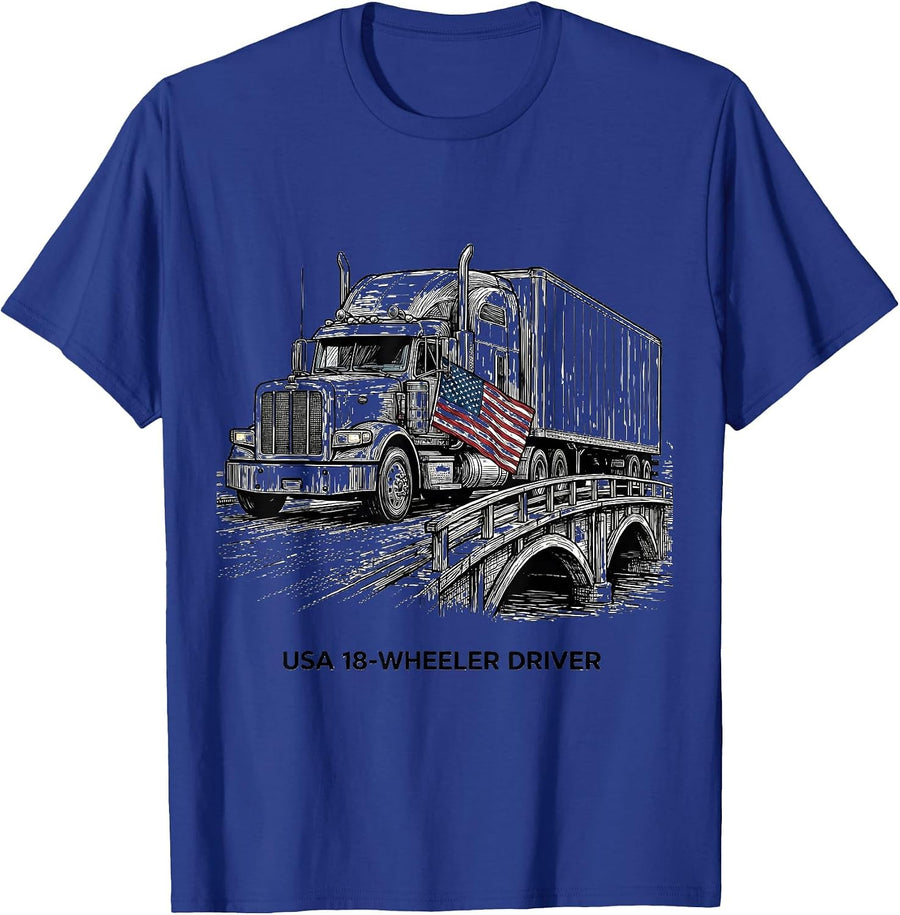 USA 18-Wheeler Driver Patriotic Semi Truck Driver Trucker T-Shirt - Royal Blue