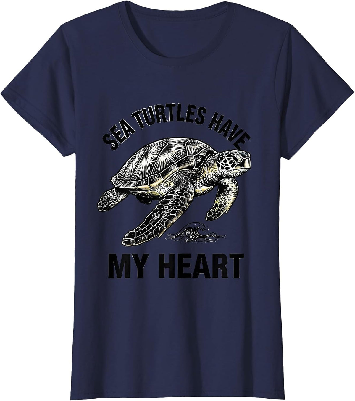 Women's Sea Turtles Have My Heart Ocean Animal Lover Beach Casual T-Shirt - Navy Blue