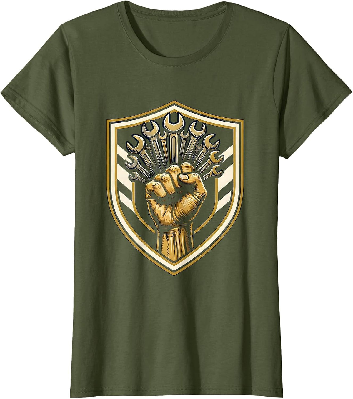 Women's Calloused Fist Wrenches Blue Collar Worker Graphic T-Shirt - Olive Green