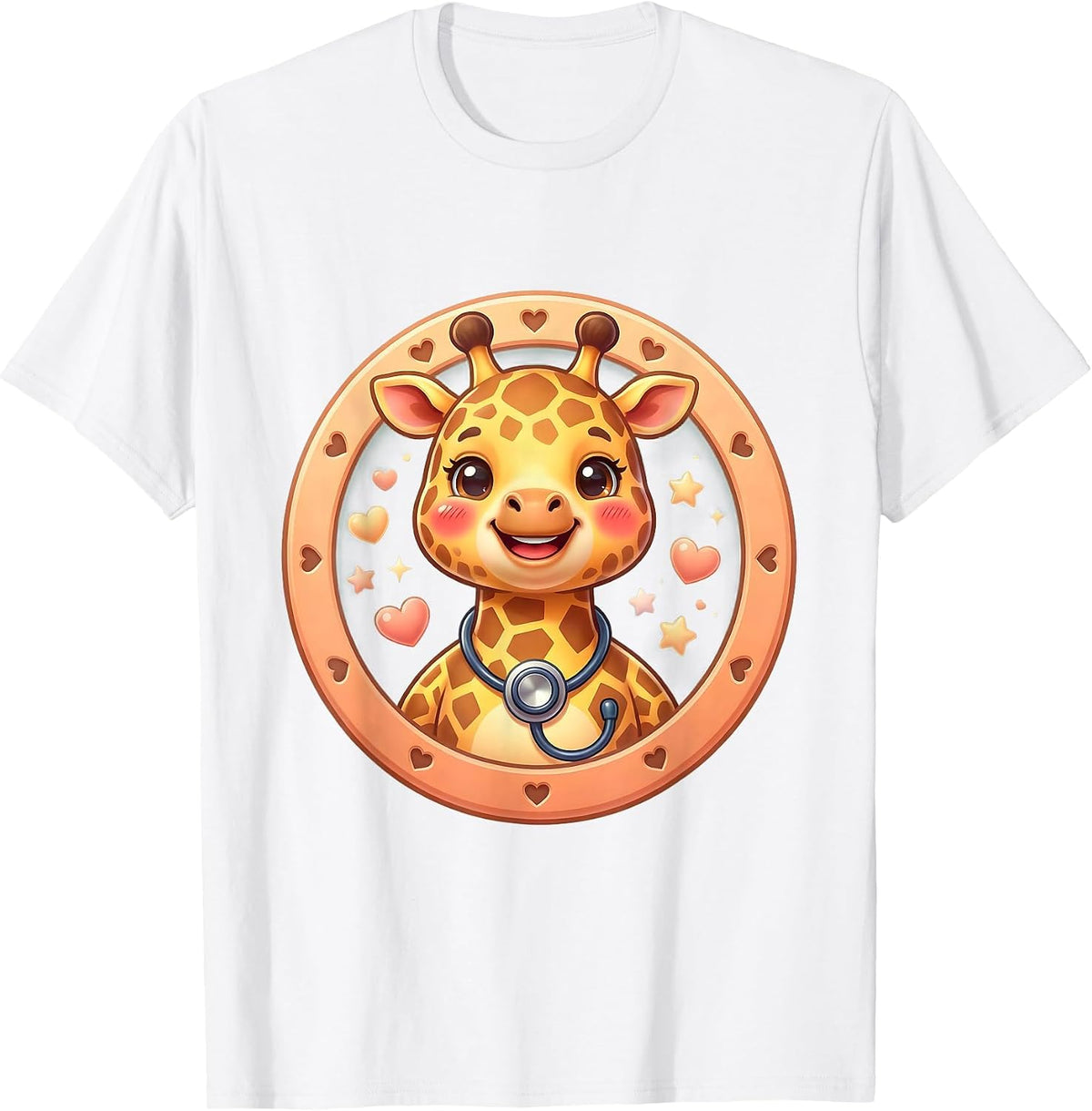 Men's Pediatric Nurse Cartoon Giraffe Stethoscope T-Shirt - White