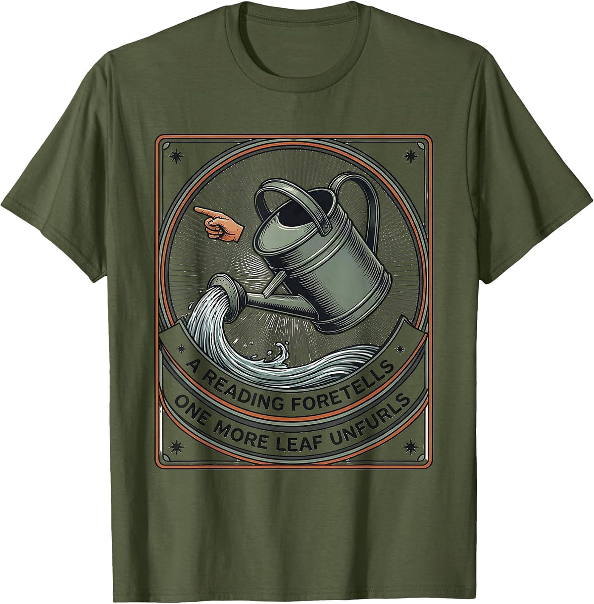 Men's A Reading Foretells: One More Leaf Unfurls Witchy Tarot Gift T-Shirt - Olive Green