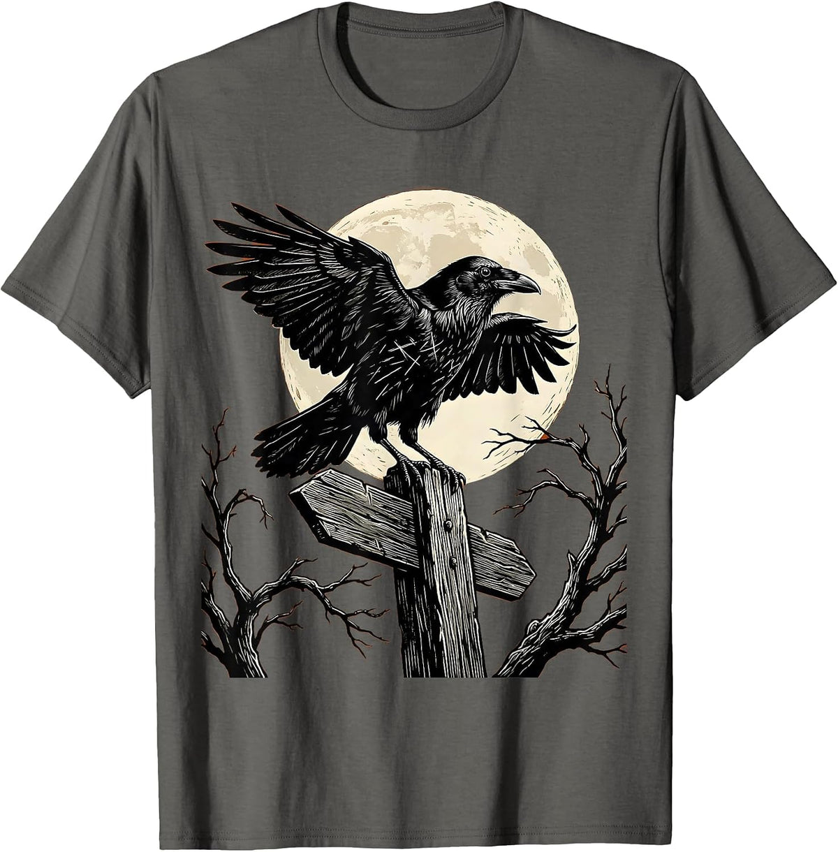 Men's Raven on Salem Sign Post Illustration T-Shirt - Asphalt Grey