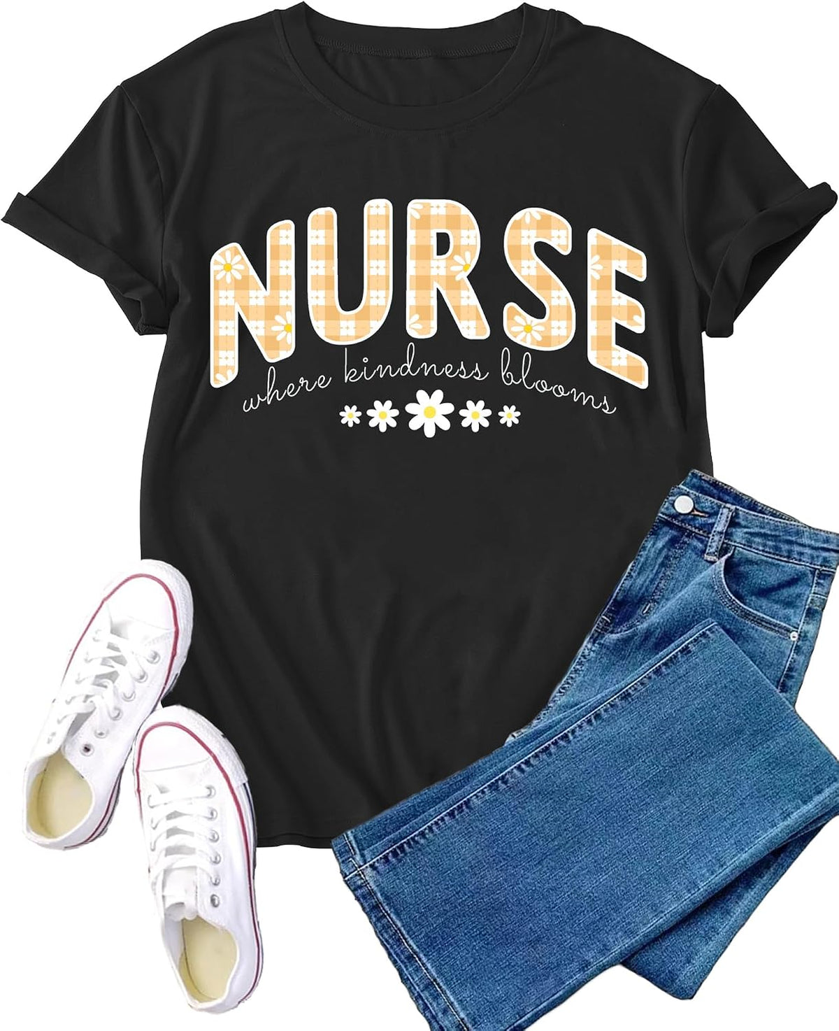 Nurse Shirt for Women Nursing Life T-Shirt Nurses Week Tee Tops - Black