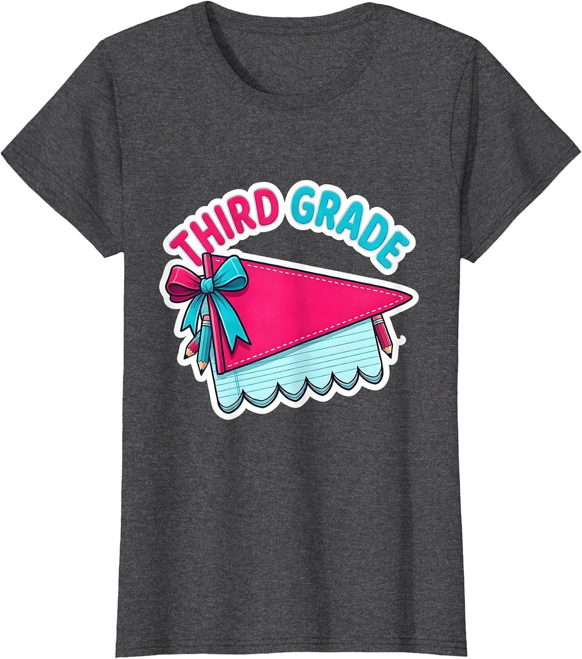 Women's Third Grade Cute Pennant Back To School Girls Third Grade T-Shirt - Dark Heather Grey