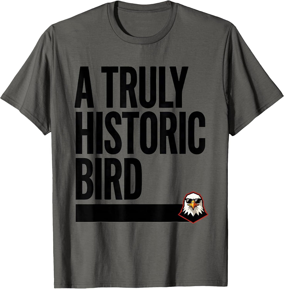 A Truly Historic Bird Funny Bald Eagle Sunglasses Mascot T-Shirt - Asphalt Grey