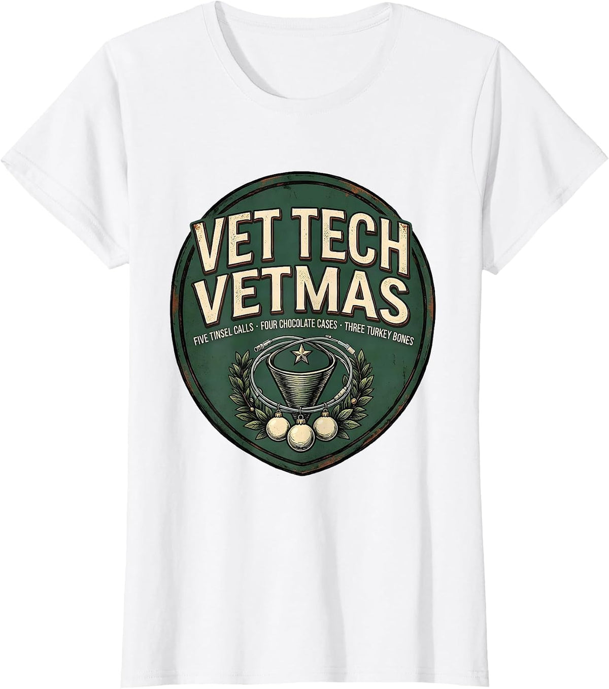 Vet Tech Vetmas Vintage Veterinary Clinic Christmas Humor T-Shirt - White