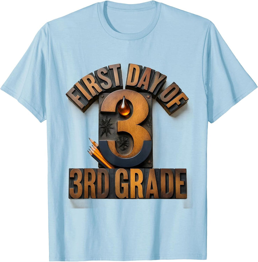 Men's First Day Of 3rd Grade Groovy Back To School Third Grade T-Shirt - Baby Blue