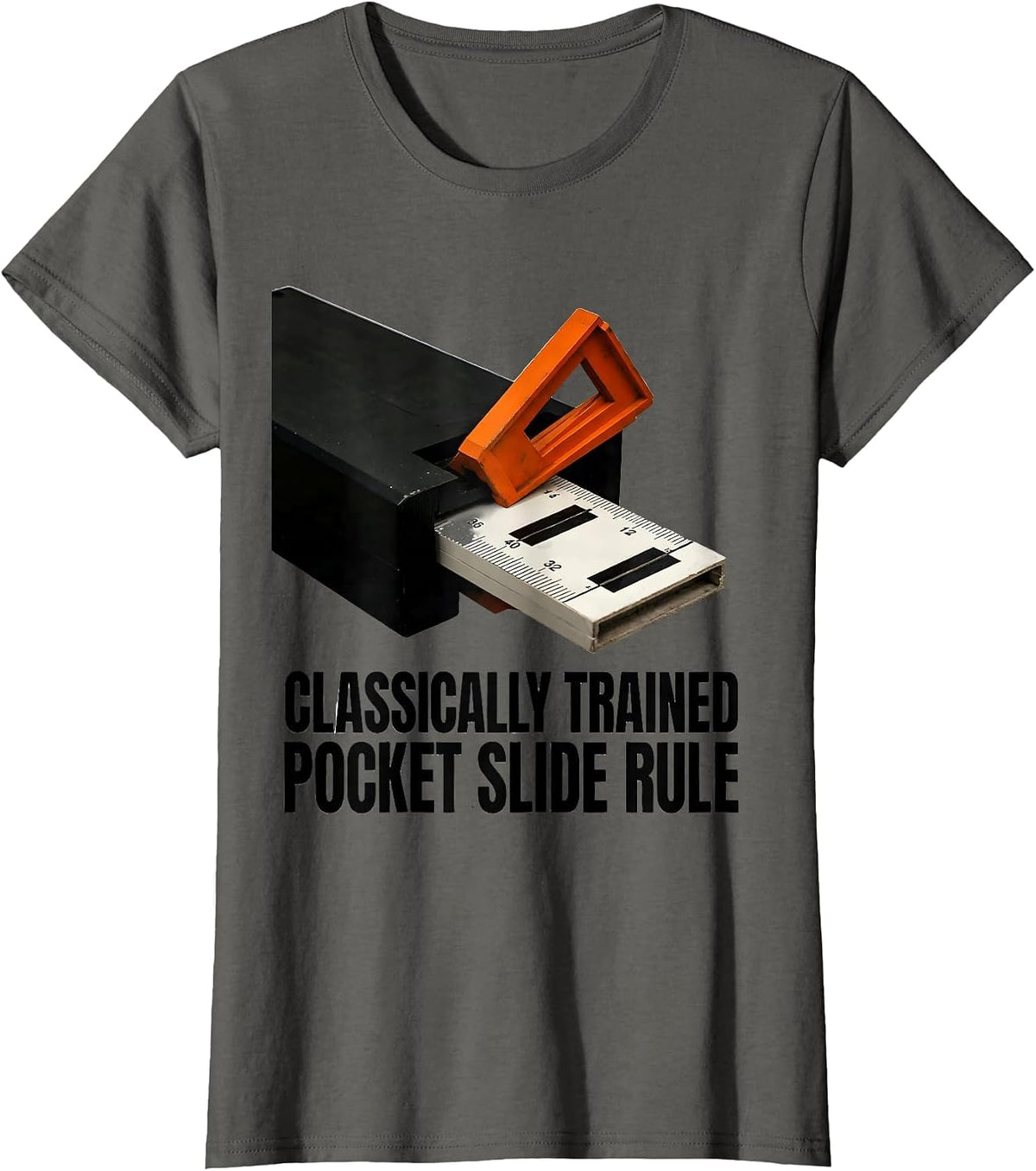 Women's Classically Trained Pocket Slide Rule Retro Enthusiast T-Shirt - Asphalt Grey