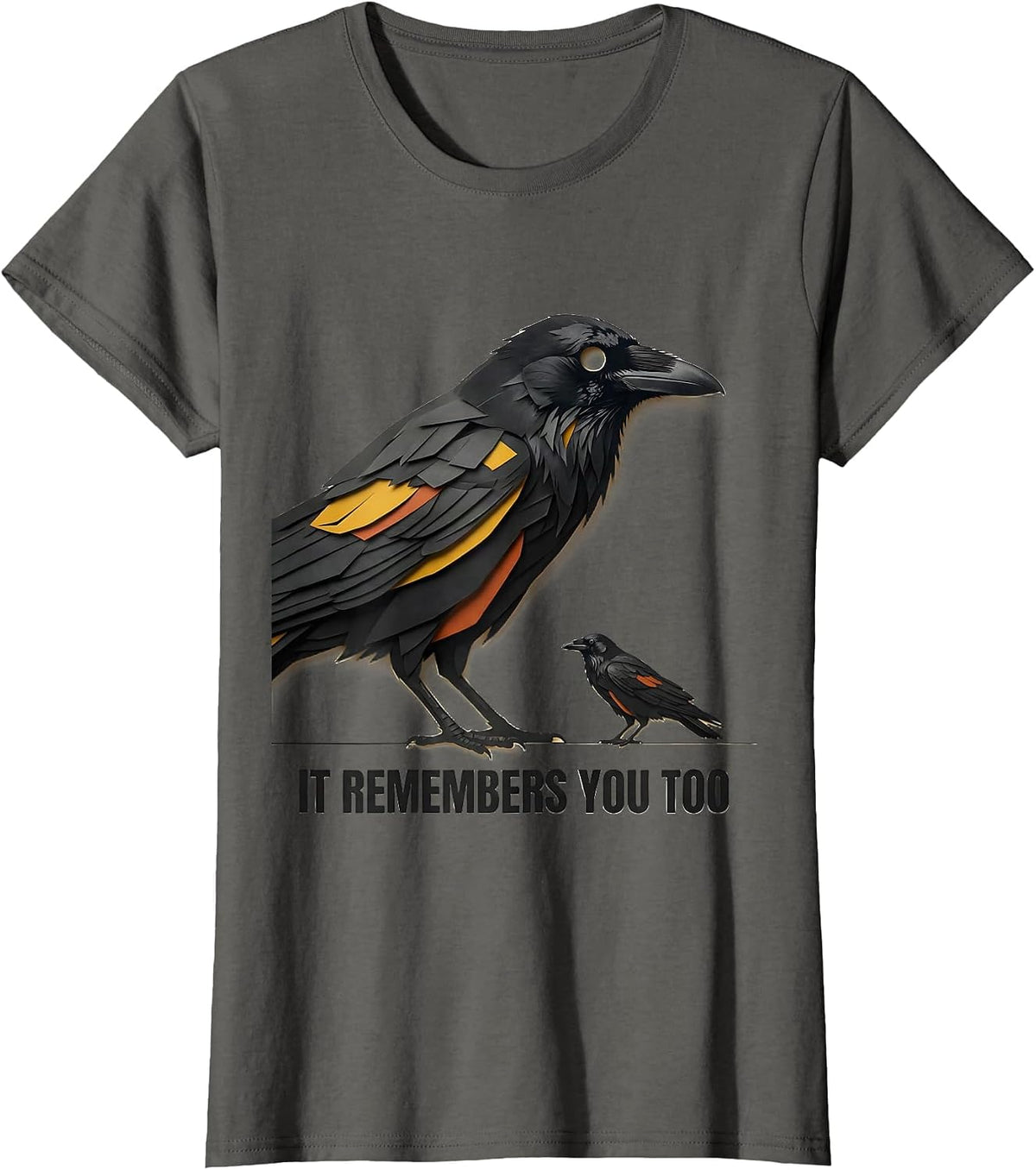 Women's It Remembers You Too Dark Humor Crow Raven Enthusiast Gothic T-Shirt - Asphalt Grey