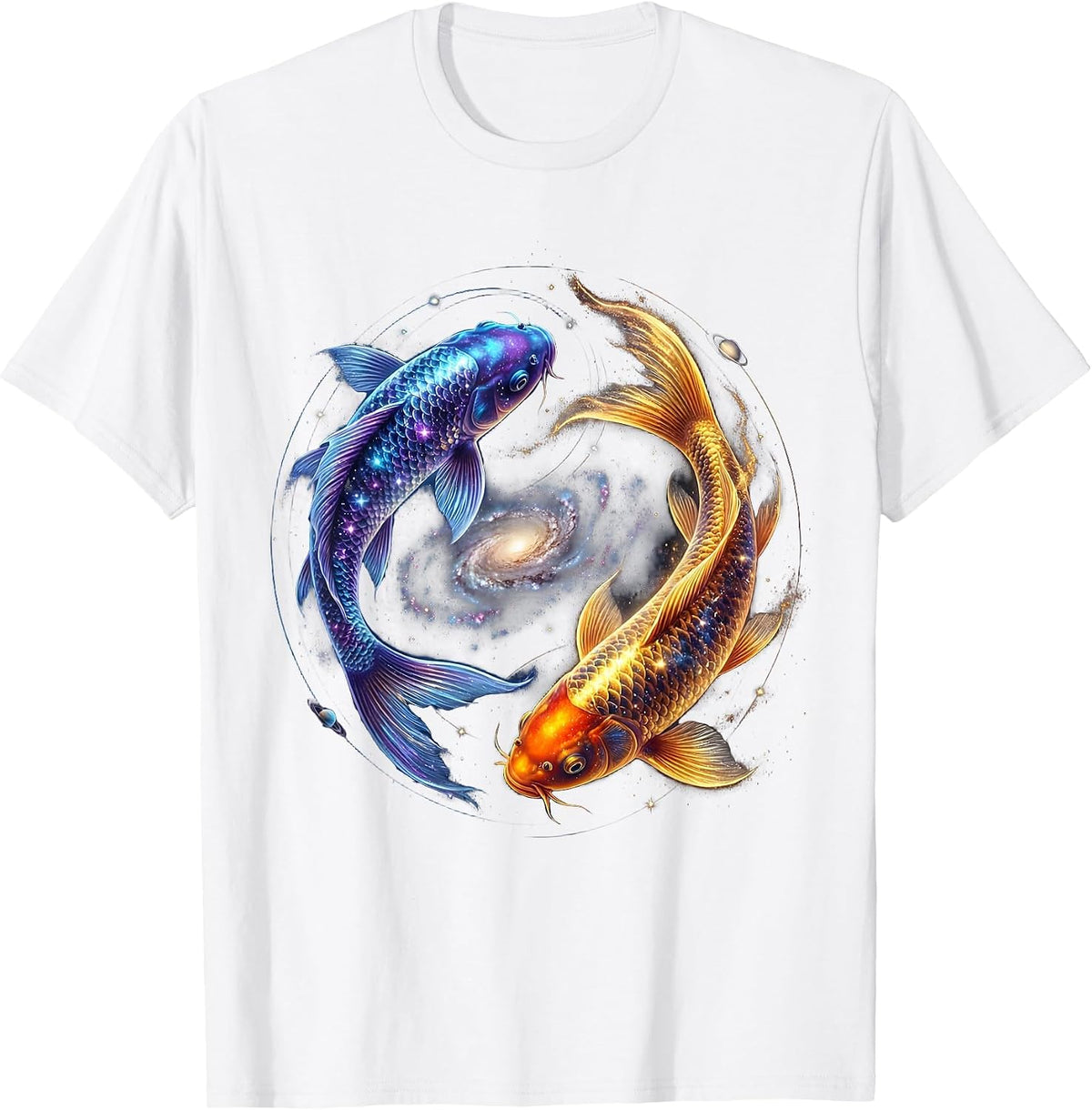 Men's Koi Fish Yin Yang Matching Couples Design T-Shirt - White
