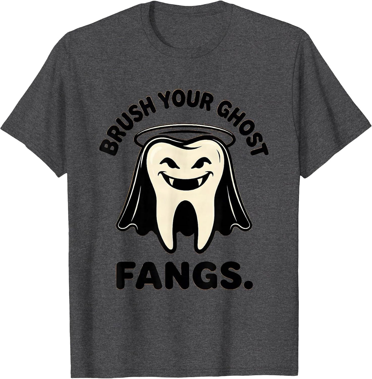 Men's Brush Your Ghost Fangs Funny Dental Hygienist Halloween T-Shirt - Dark Heather Grey