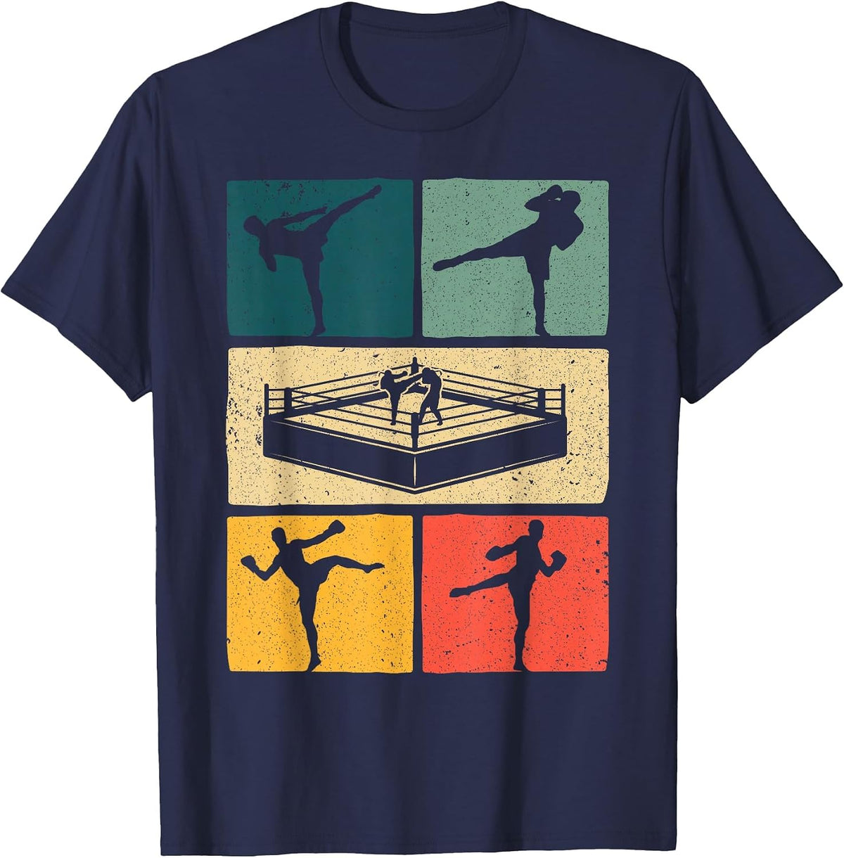 Vintage Kickboxing Art for Men Women Kickboxer Sports Lover T-Shirt - Navy Blue