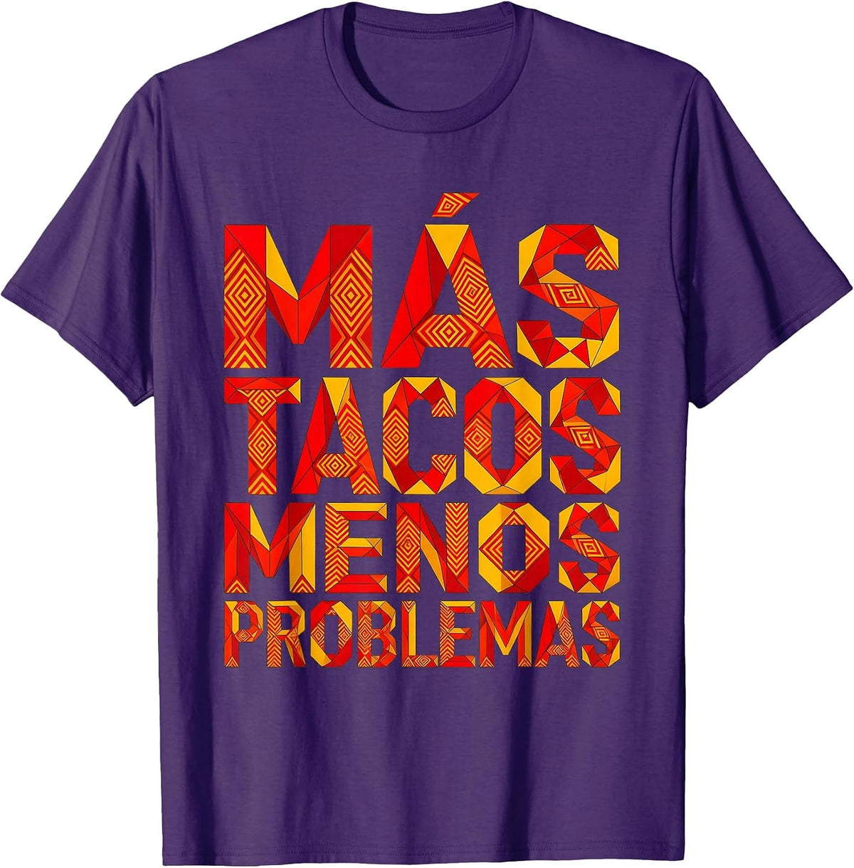 Mas Tacos Menos Problemas Mexican Food Design T-Shirt - Purple
