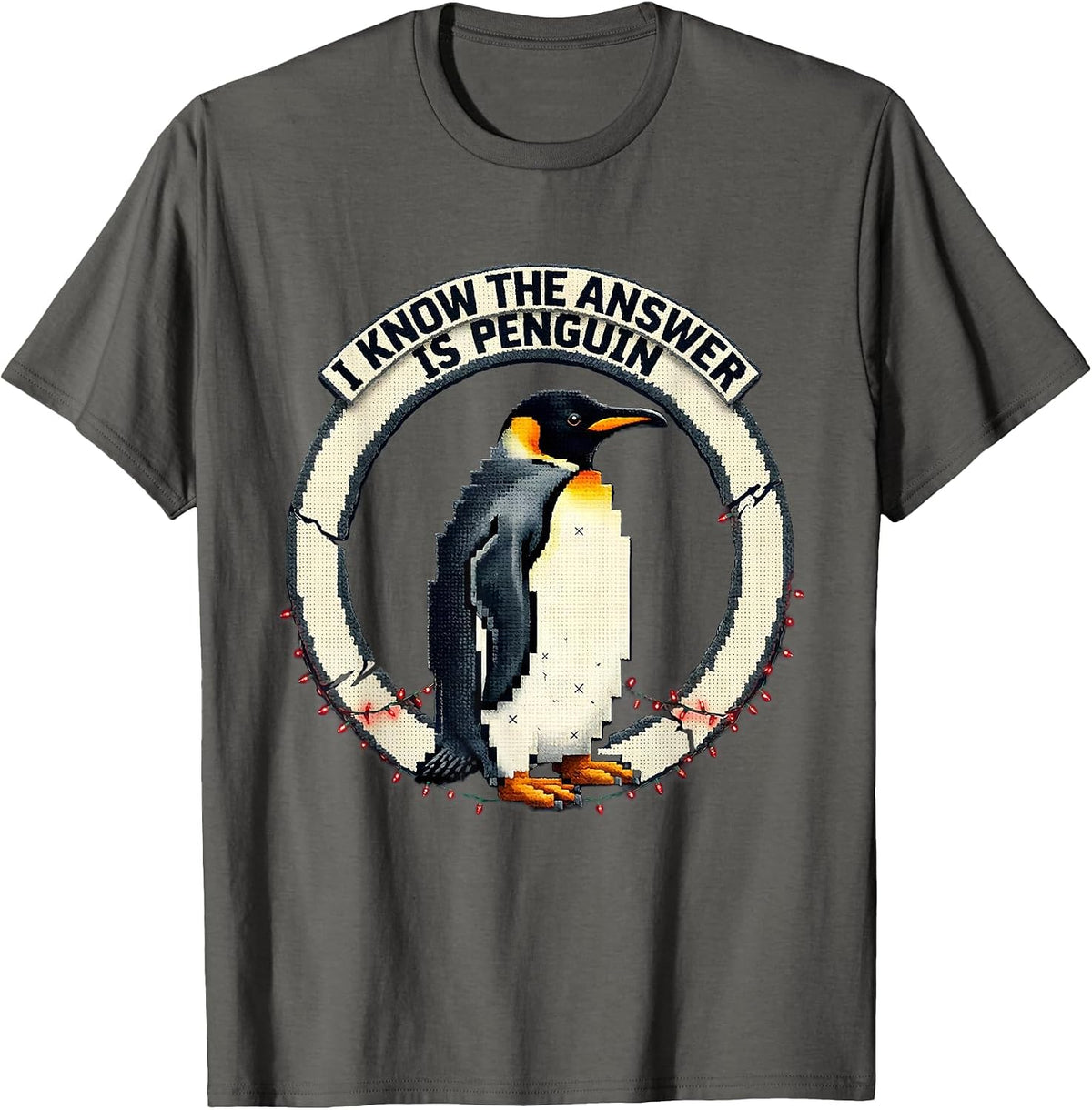 I Know The Answer Is Penguin Funny Penguin Lover Christmas T-Shirt - Asphalt Grey