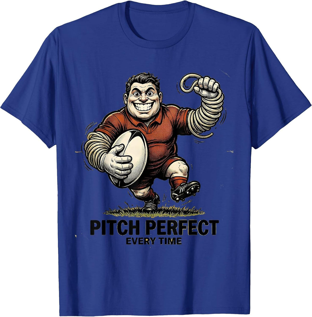 Pitch Perfect Every Time Rugby Graphic Design T-Shirt - Royal Blue