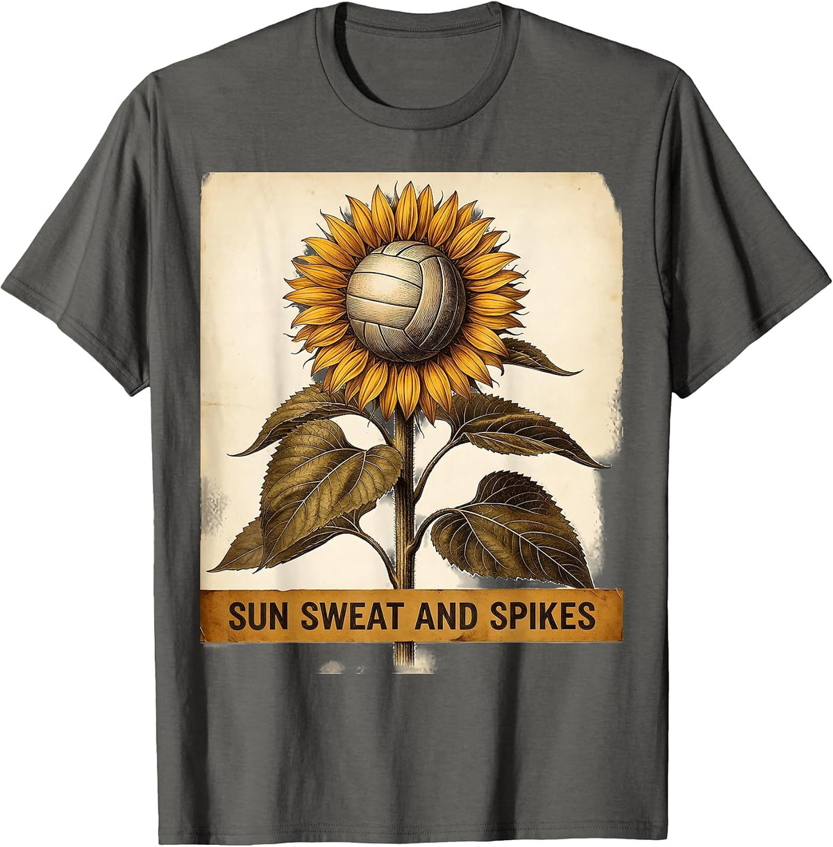 Sun Sweat and Spikes Volleyball Design T-Shirt - Asphalt Grey