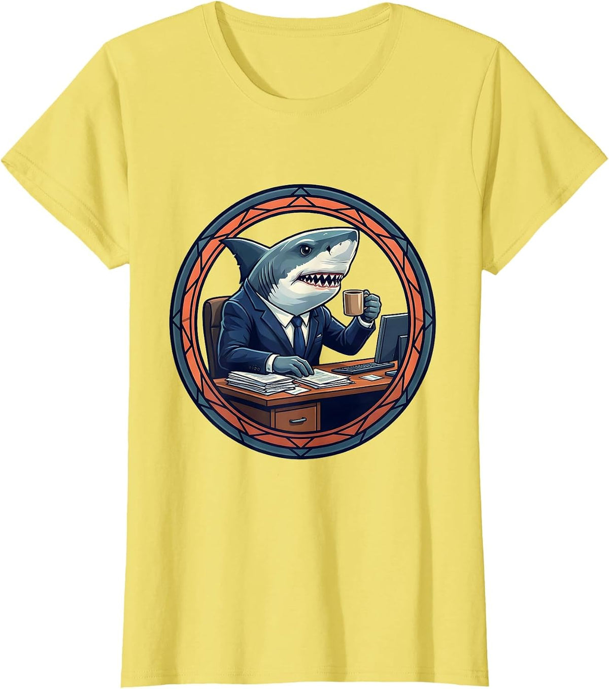 Shark Business Suit Office Desk Funny Graphic T-Shirt - Lemon Yellow