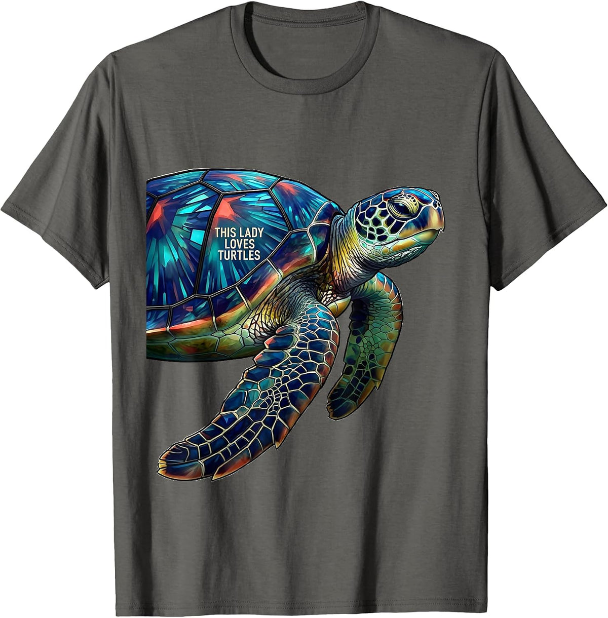 Men's This Lady Loves Turtles Stained Glass Mosaic Sea Turtle T-Shirt - Asphalt Grey