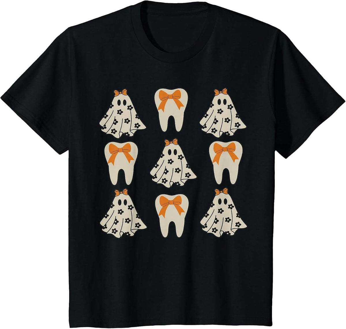 Floral Ghost Teeth Dental Dentist Halloween Costume T-Shirt - Black