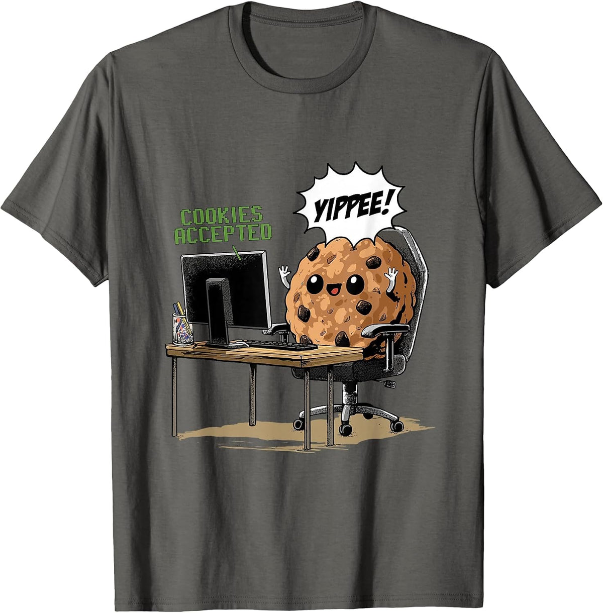 Cookies Accepted Nerd Shirt Funny Computer Internet Coder T-Shirt, Men, Asphalt Grey, X-Large - As Pictured