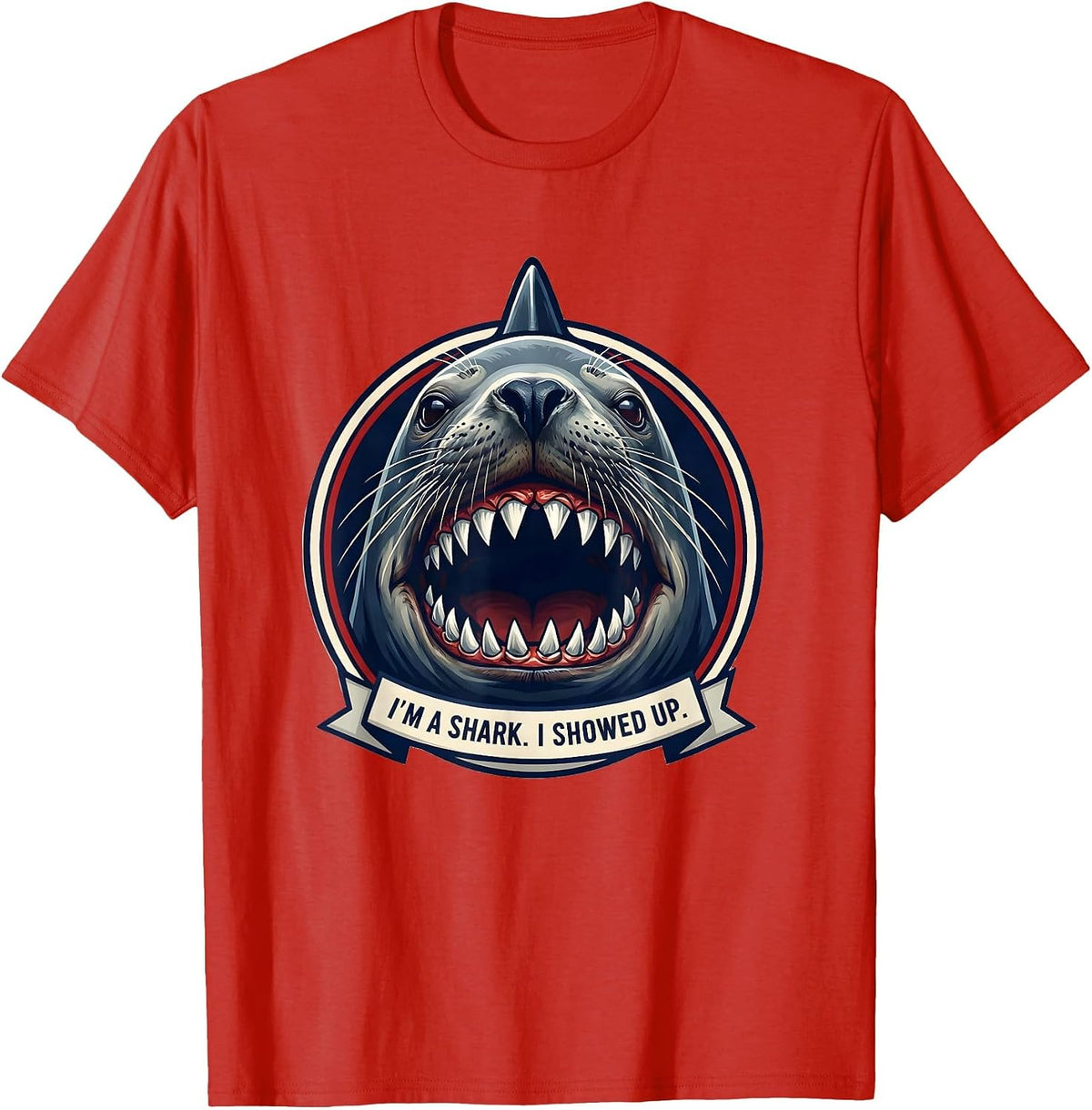Men's I'm A Shark I Showed Up Funny Shark Jaw Halloween Costume T-Shirt - Red