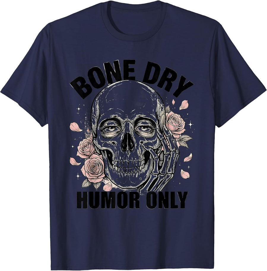 Bone Dry Humor Only Funny Skeleton Design T-Shirt - Navy Blue