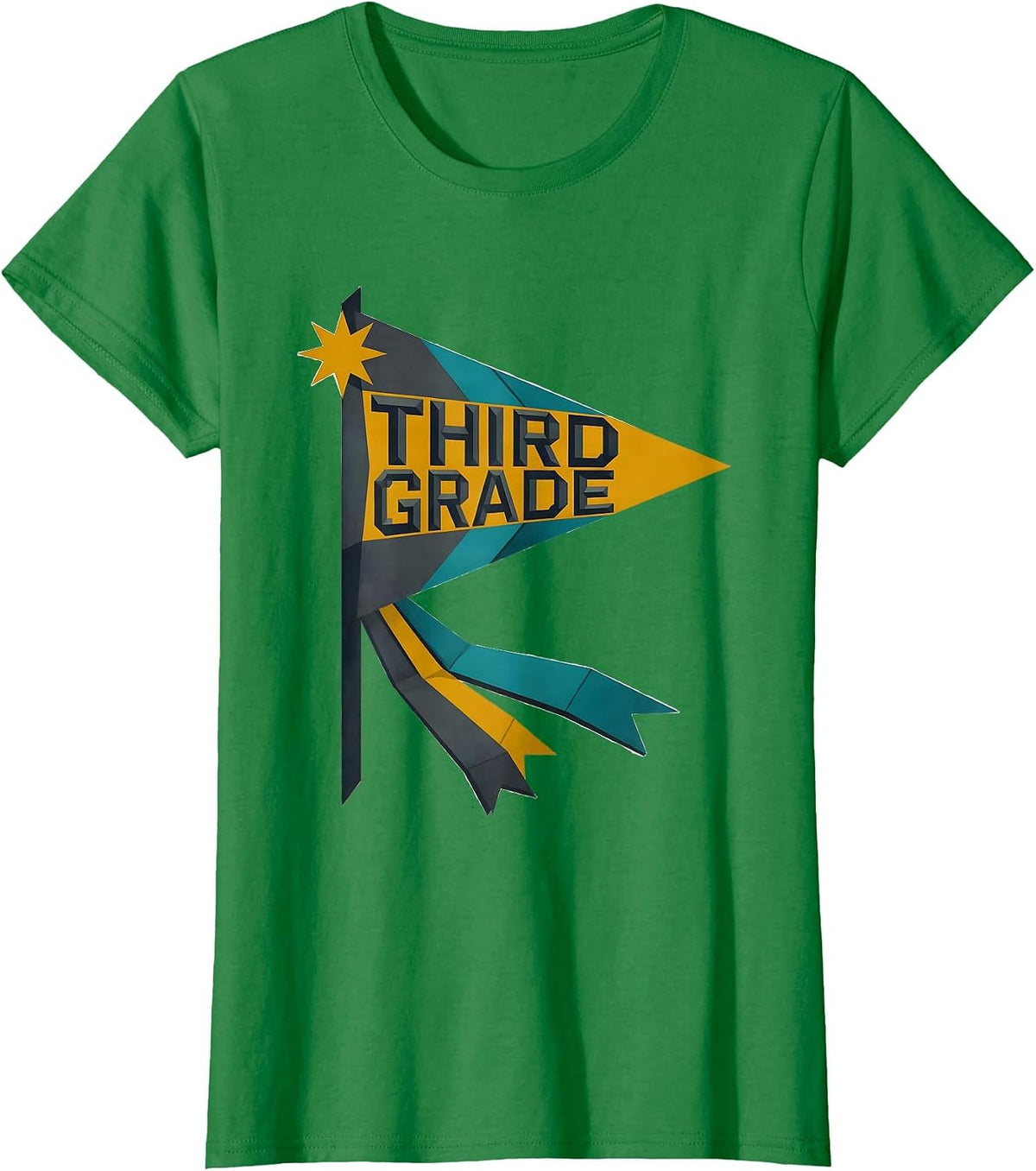 Women's Third Grade Midcentury Modern Girls Back To School Pennant T-Shirt - Kelly Green