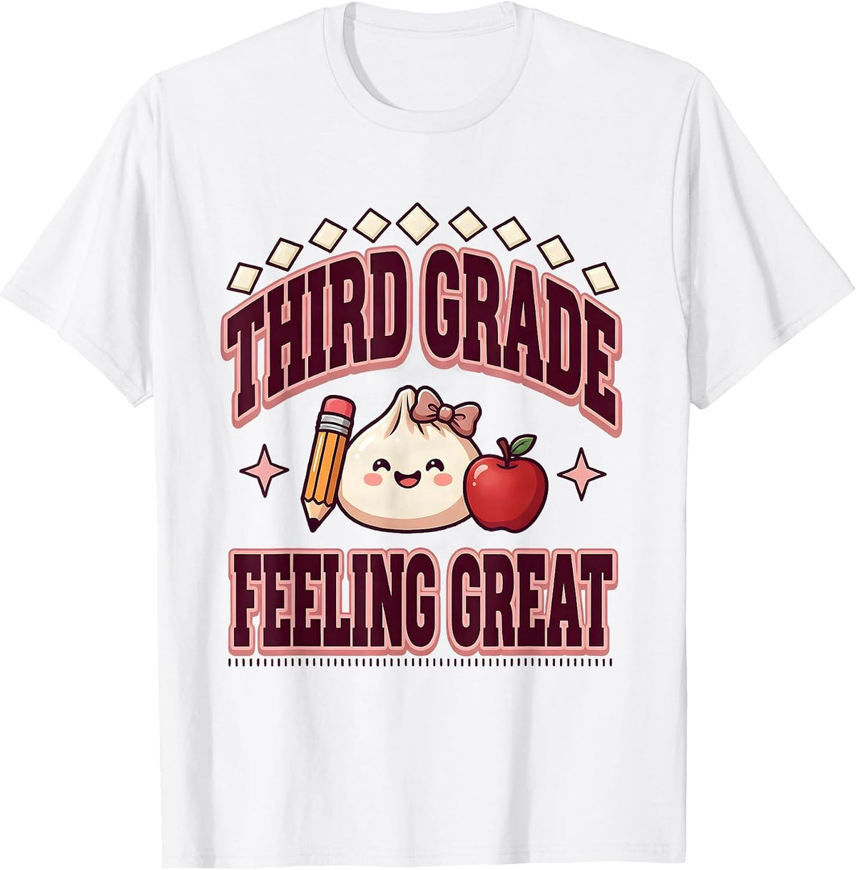 Men's Third Grade Feeling Great Kawaii Dumpling Back to School T-Shirt - White