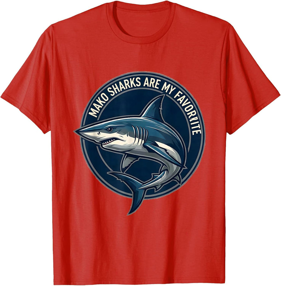 Men's Mako Sharks Are My Favorite Mascot Logo Ocean Wildlife T-Shirt - Red