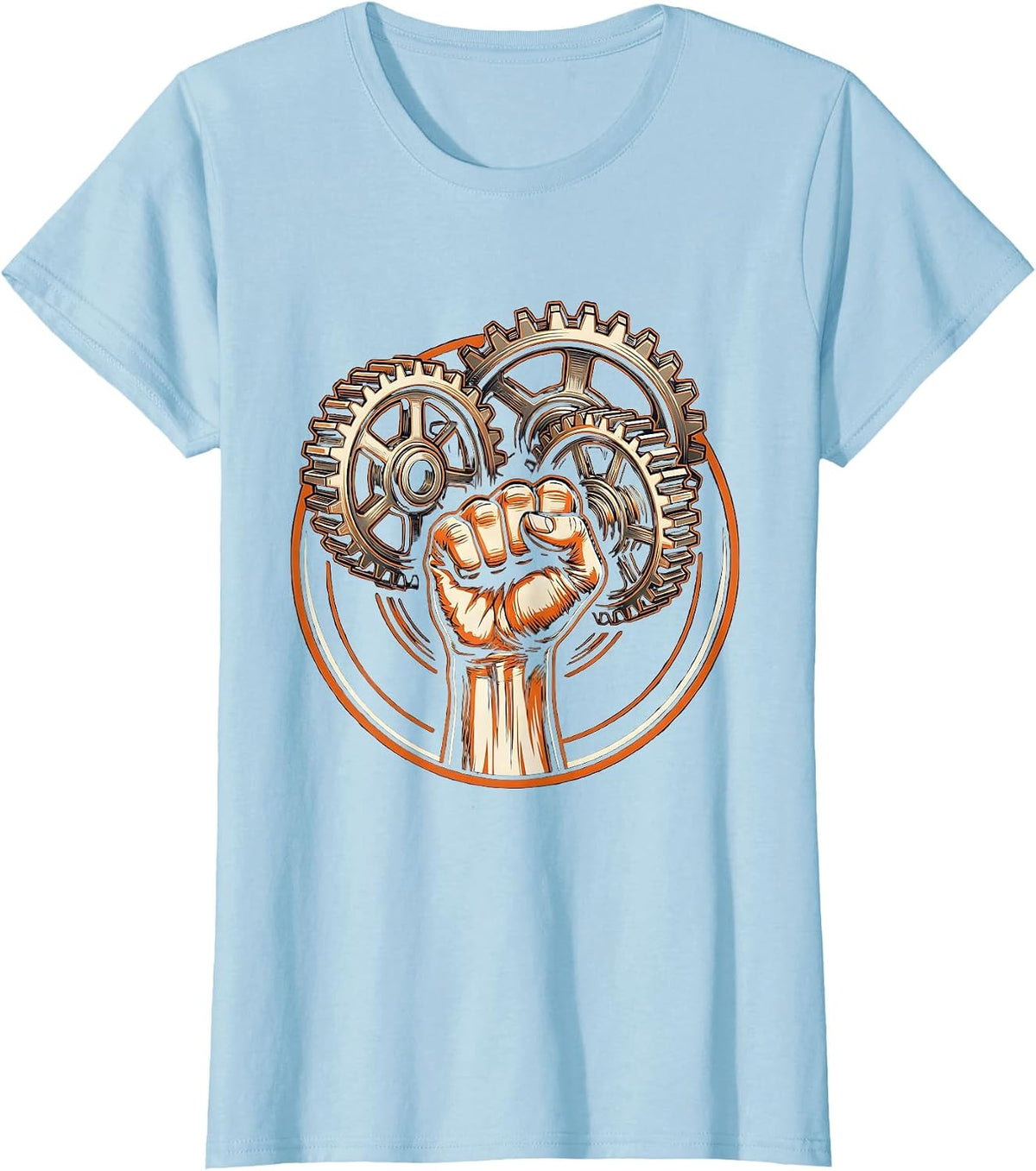 Mechanic Fist Punch Through Gear Cluster T-Shirt - Baby Blue