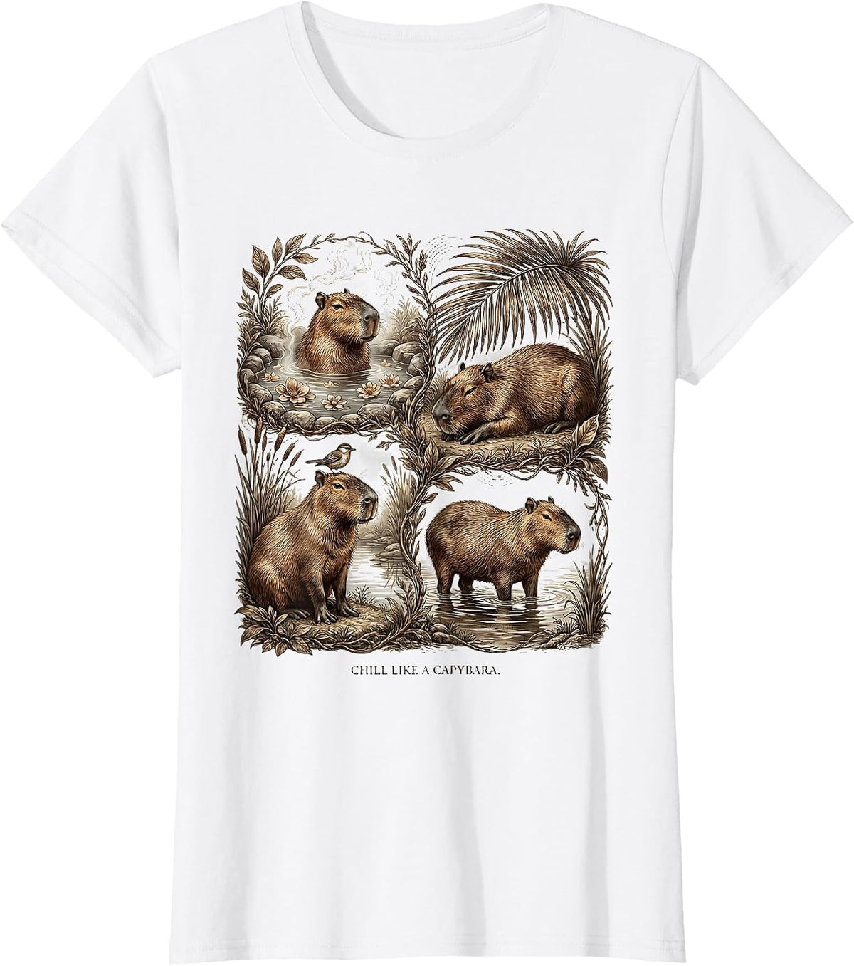 Chill Like a Capybara Relaxed Vibes Design T-Shirt - White