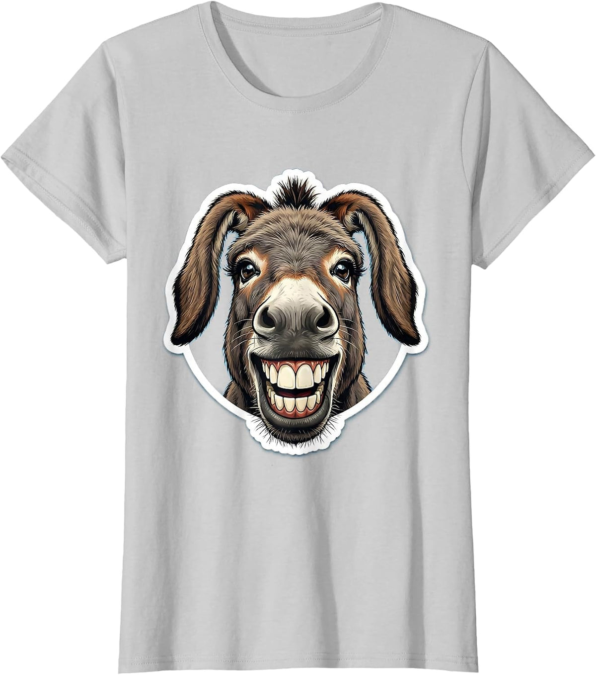 Grinning Donkey Face Funny Animal Illustration T-Shirt - Silver Grey