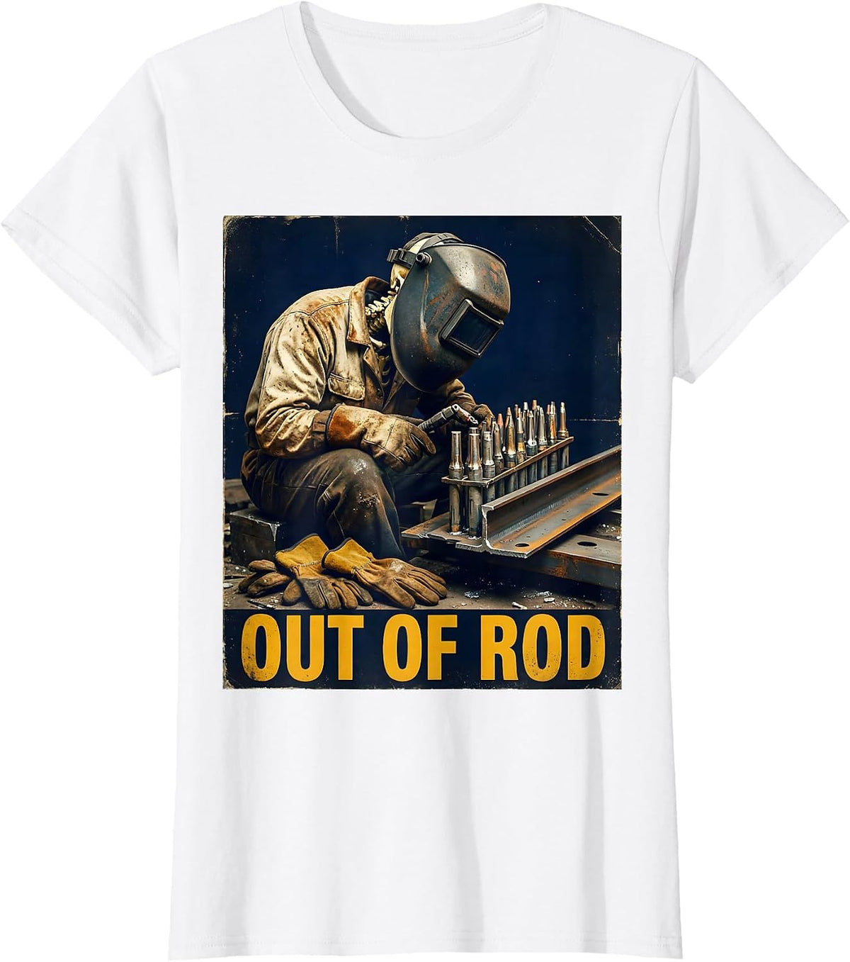 Women's Out Of Rod Vintage Welder Skeleton Tradesman Humor T-Shirt - White