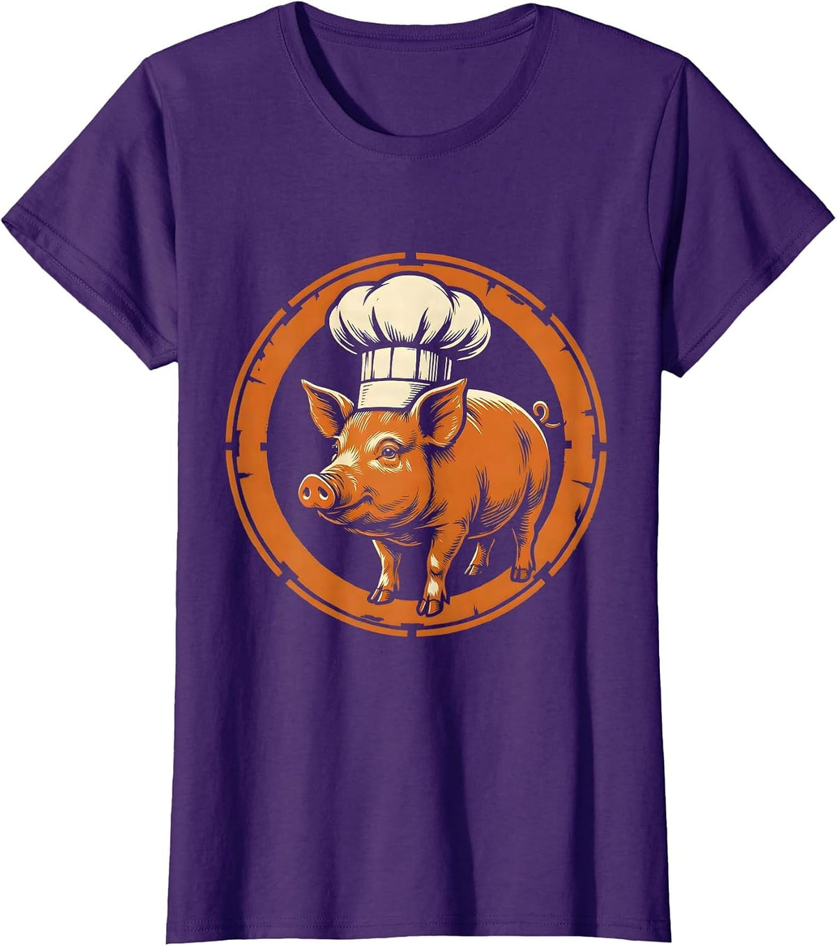 Women's Whole Roasted Pig Chef Hat Graphic Tee T-Shirt - Purple