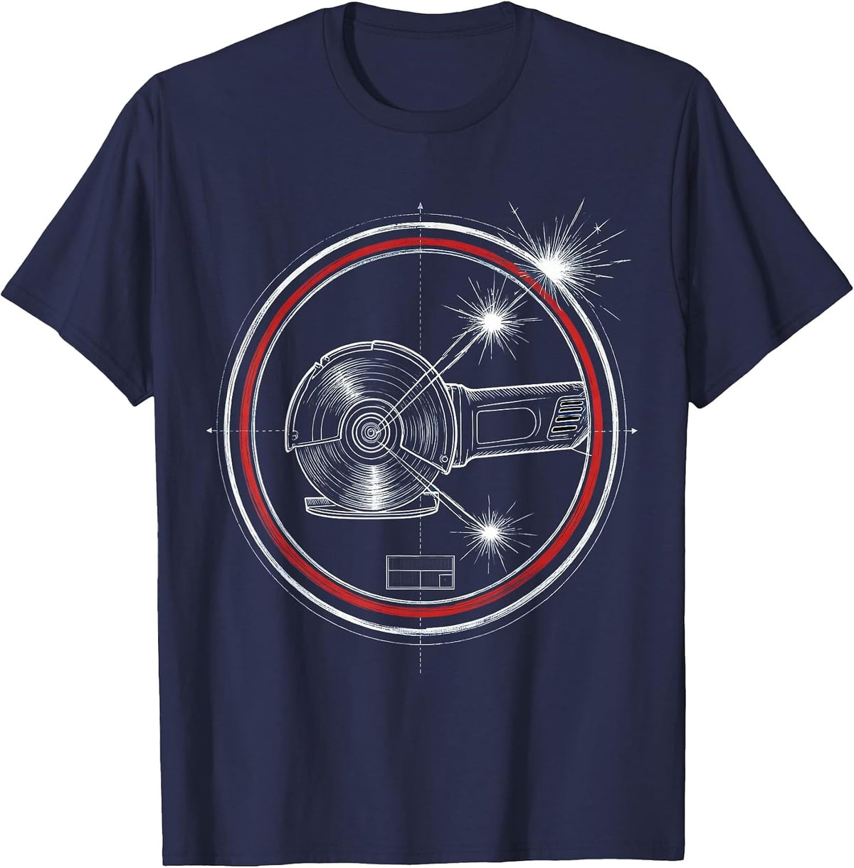 Men's Grinding Wheel Sparks Flying Illustration T-Shirt - Navy Blue