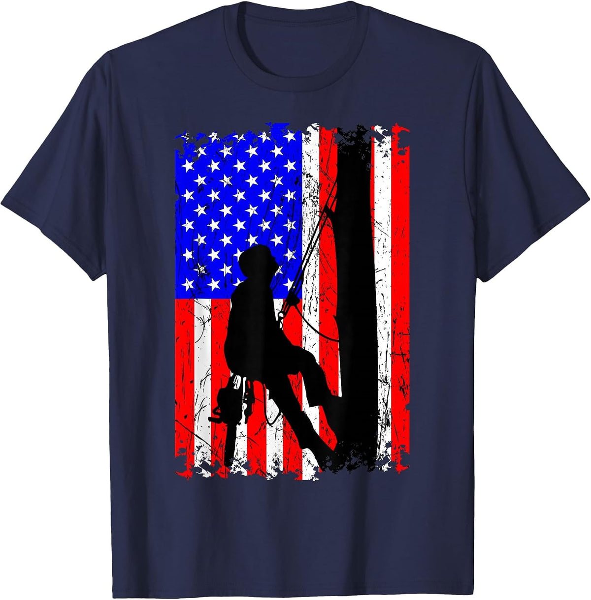 Arborist Arboriculturist Tree Surgeon Chainsaw US Flag T-Shirt - Navy Blue