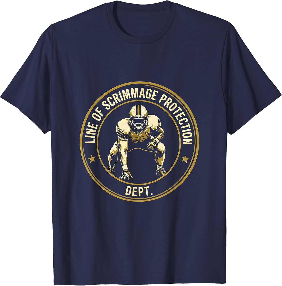 Men's Line Of Scrimmage Protection Dept Funny Football Lineman T-Shirt - Navy Blue