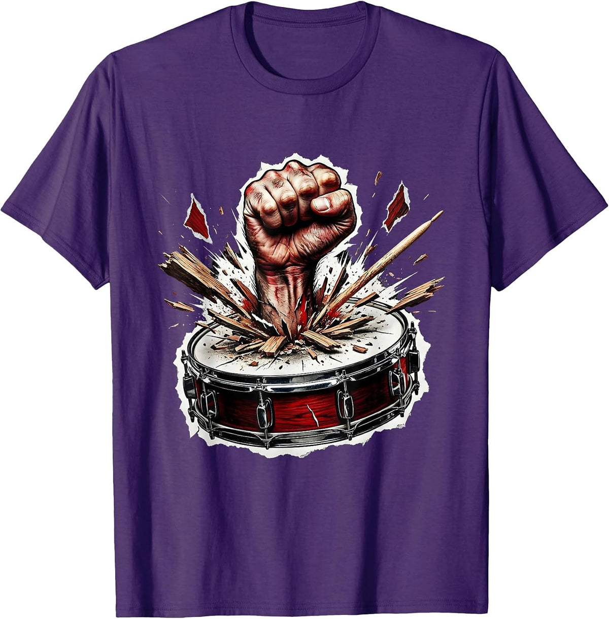 Classic Rock Fist Through Bass Drum Graphic T-Shirt - Purple