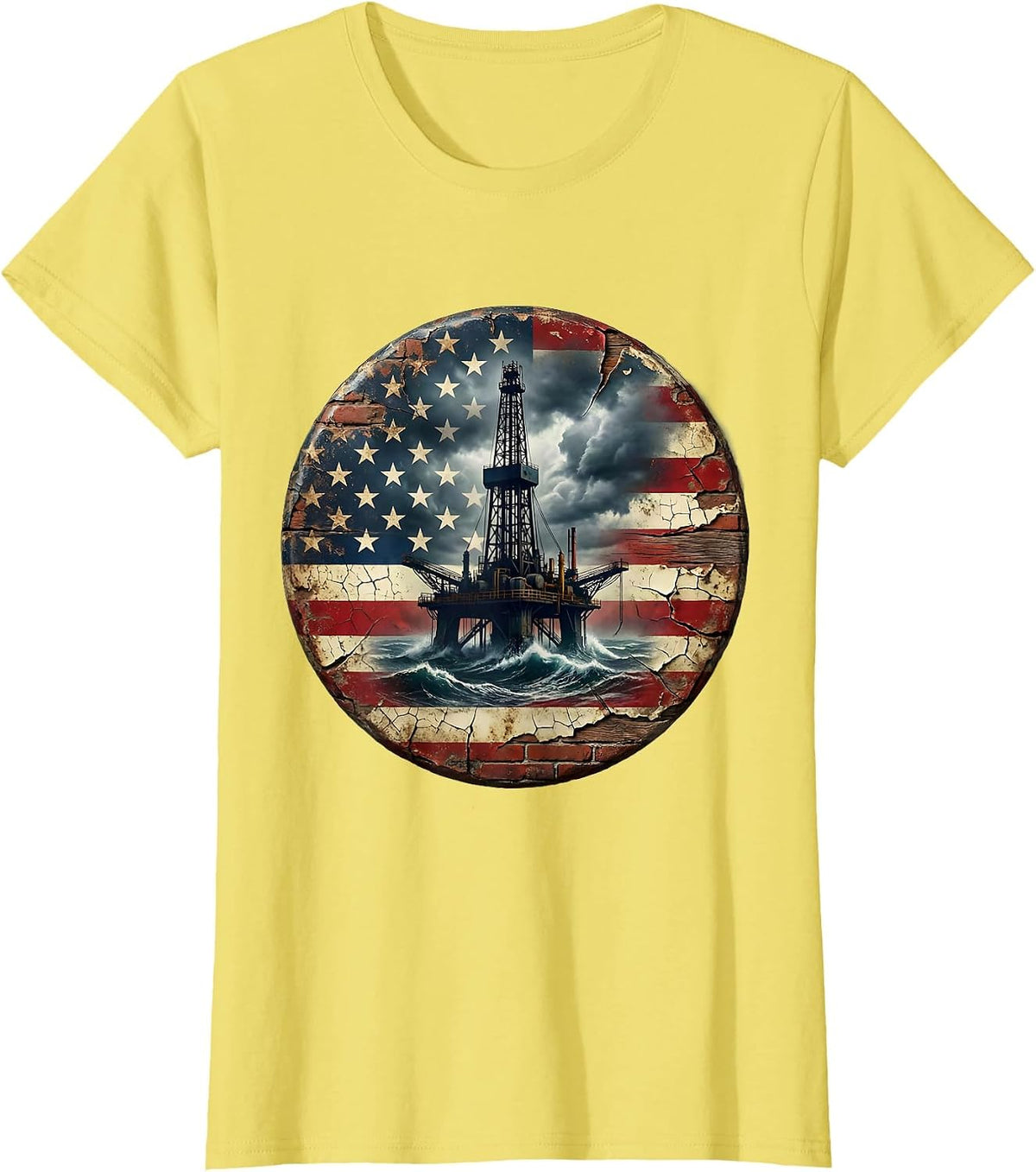Oil Rig Storm Labor Day Graphic Tee T-Shirt - Lemon Yellow