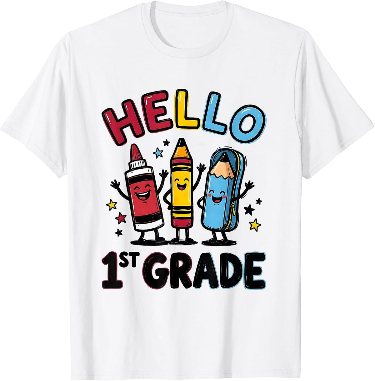Men's Hello, 1st Grade Cute School Supplies Back To School Teacher T-Shirt - White