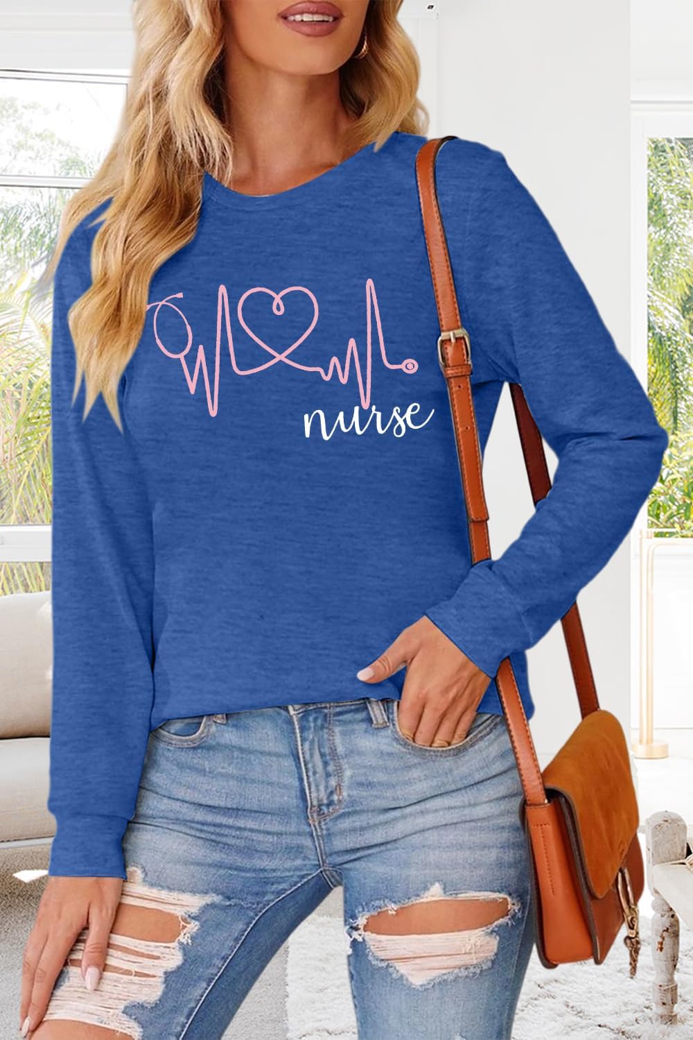 SFHFY Nurse Shirts Women: Nurse Life T-Shirt Casual Heartbeat Graphic Tee - size chart