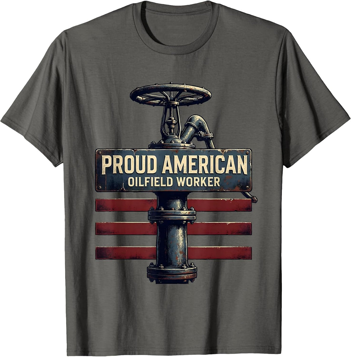 Men's Proud American Oilfield Worker Vintage Oil Rig USA Flag T-Shirt - Asphalt Grey