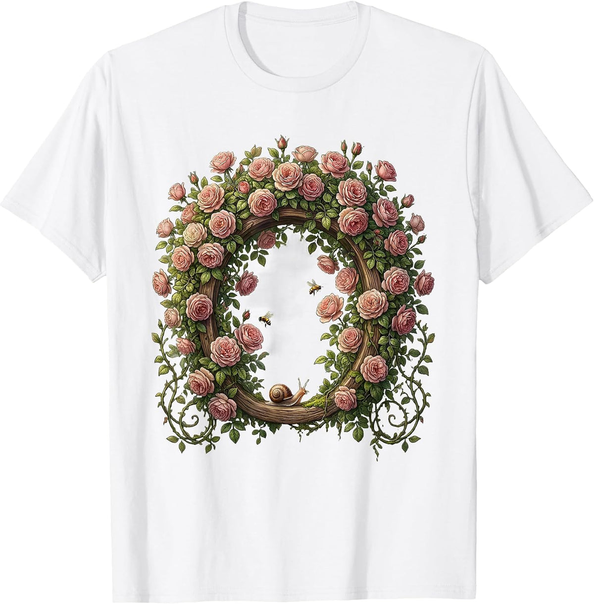 Men's Climbing Pink Roses Garden Arch Floral Design T-Shirt - White
