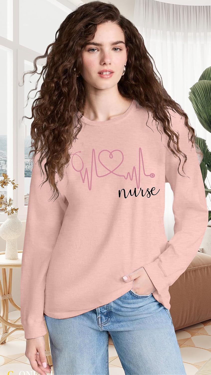 SFHFY Nurse Shirts Women: Nurse Life T-Shirt Casual Heartbeat Graphic Tee - size chart