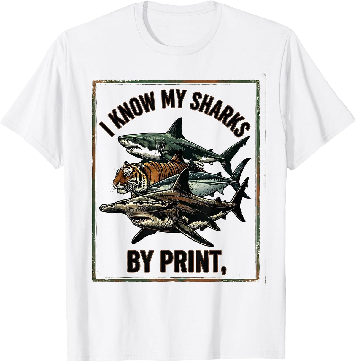 Men's I Know My Sharks By Print Vintage Shark Lover Ocean Wildlife T-Shirt - White